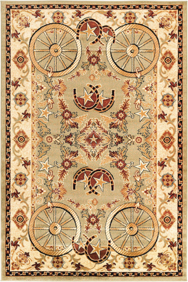 Green 5' 3 x 8' Pioneer Rectangle Area Rug Classic Southwestern Motif Durable Stain Resistant Easy Clean Carpet for Traditional Interior Decor for Sale at Rug Engine