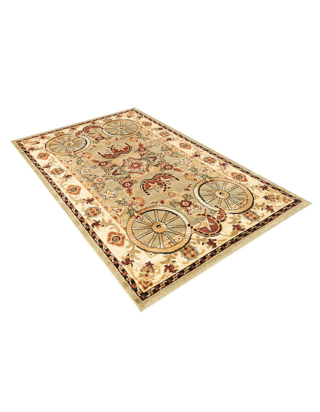 Green 4' 1 x 6' 1 Pioneer Rectangle Area Rug Classic Southwestern Motif Durable Stain Resistant Easy Clean Carpet for Traditional Interior Decor for Sale at Rug Engine