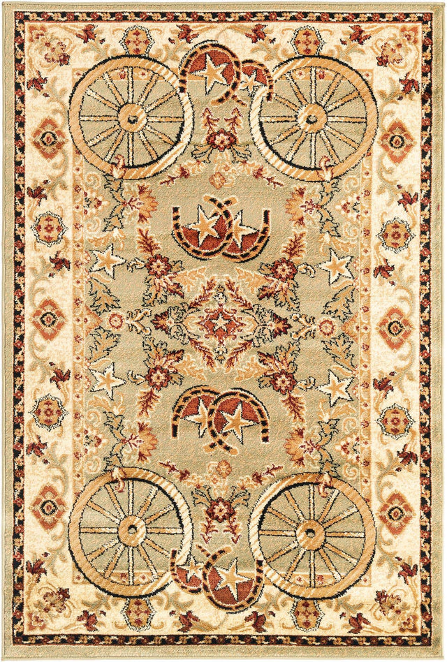 Green 4' 1 x 6' 1 Pioneer Rectangle Area Rug Classic Southwestern Motif Durable Stain Resistant Easy Clean Carpet for Traditional Interior Decor for Sale at Rug Engine