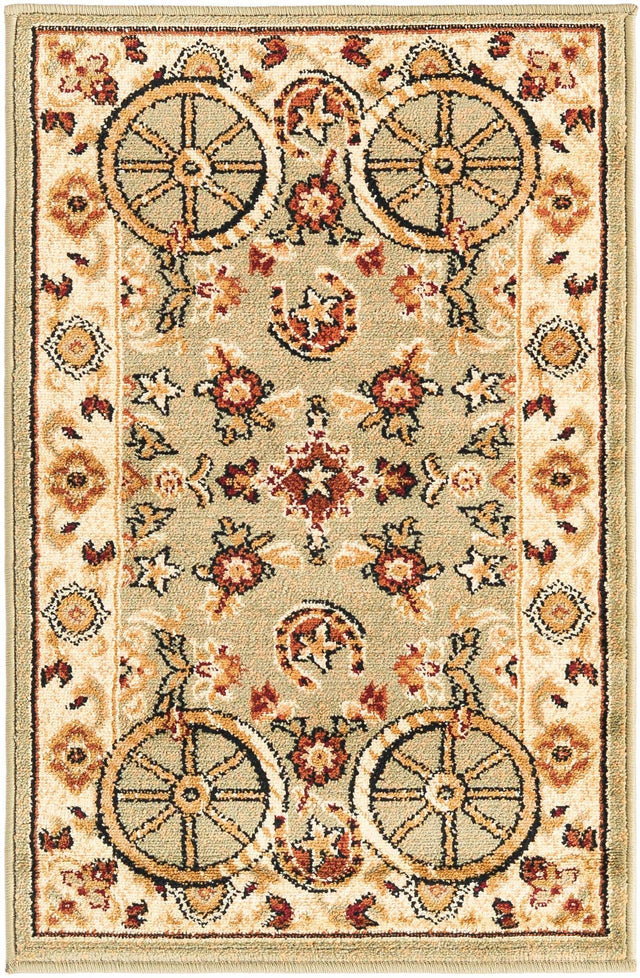 Green 2' x 3' 1 Pioneer Rectangle Area Rug Classic Southwestern Motif Durable Stain Resistant Easy Clean Carpet for Traditional Interior Decor for Sale at Rug Engine
