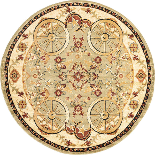 Green 7' 10 x 7' 10 Pioneer Round Area Rug Classic Southwestern Motif Durable Stain Resistant Easy Clean Carpet for Traditional Interior Decor for Sale at Rug Engine