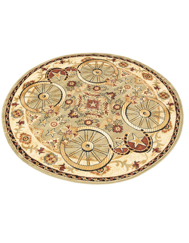 Green 5' 3 x 5' 3 Pioneer Round Area Rug Classic Southwestern Motif Durable Stain Resistant Easy Clean Carpet for Traditional Interior Decor for Sale at Rug Engine