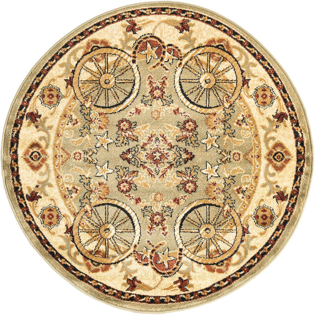 Green 4' 1 x 4' 1 Pioneer Round Area Rug Classic Southwestern Motif Durable Stain Resistant Easy Clean Carpet for Traditional Interior Decor for Sale at Rug Engine