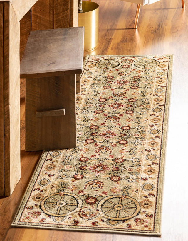 Green 2' x 10' Pioneer Runner Area Rug Classic Southwestern Motif Durable Stain Resistant Easy Clean Carpet for Traditional Interior Decor for Sale at Rug Engine
