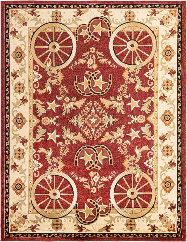 Red 9' x 12' Pioneer Rectangle Area Rug Classic Southwestern Motif Durable Stain Resistant Easy Clean Carpet for Traditional Interior Decor for Sale at Rug Engine