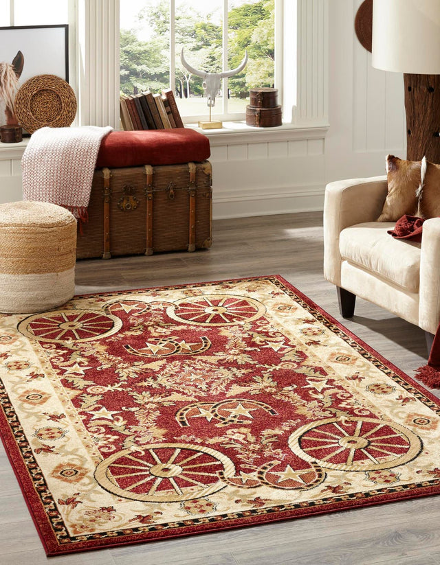 Red 9' x 12' Pioneer Rectangle Area Rug Classic Southwestern Motif Durable Stain Resistant Easy Clean Carpet for Traditional Interior Decor for Sale at Rug Engine
