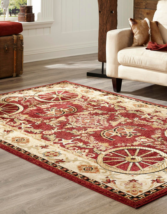 Red 9' x 12' Pioneer Rectangle Area Rug Classic Southwestern Motif Durable Stain Resistant Easy Clean Carpet for Traditional Interior Decor for Sale at Rug Engine