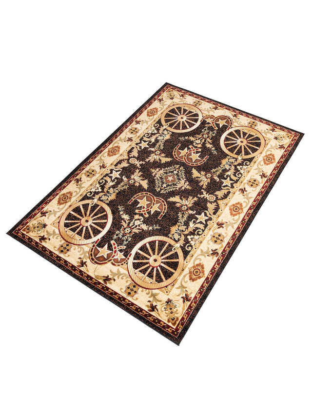 Black 7' 1 x 10' Pioneer Rectangle Area Rug Classic Southwestern Motif Durable Stain Resistant Easy Clean Carpet for Traditional Interior Decor for Sale at Rug Engine