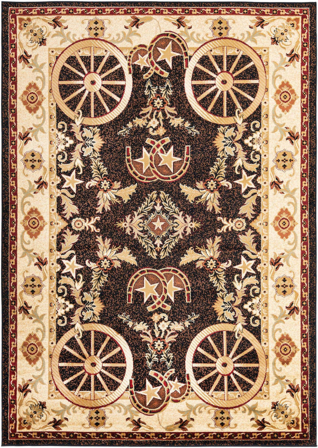 Black 7' 1 x 10' Pioneer Rectangle Area Rug Classic Southwestern Motif Durable Stain Resistant Easy Clean Carpet for Traditional Interior Decor for Sale at Rug Engine