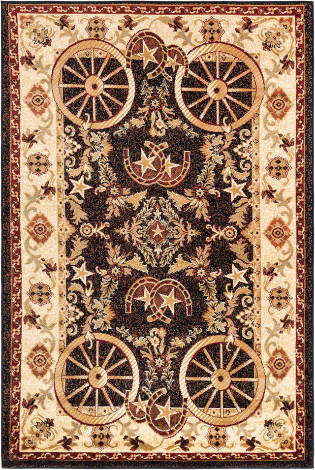 Black 5' 3 x 8' Pioneer Rectangle Area Rug Classic Southwestern Motif Durable Stain Resistant Easy Clean Carpet for Traditional Interior Decor for Sale at Rug Engine