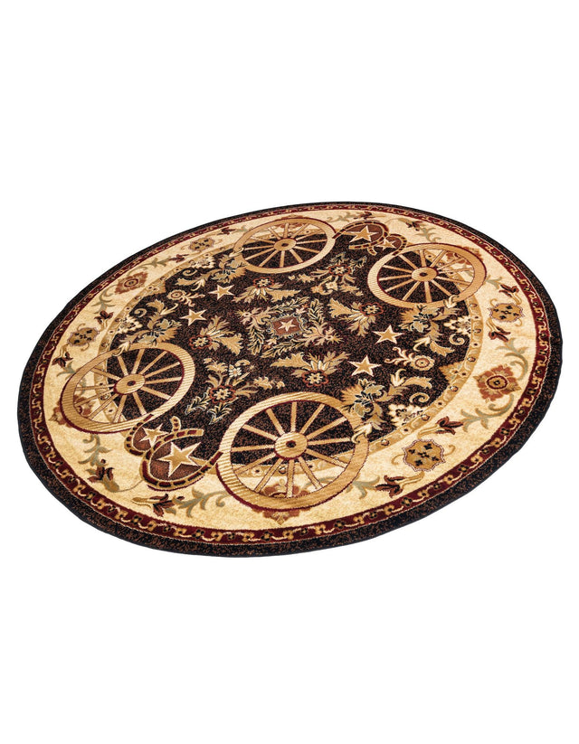 Black 7' 10 x 7' 10 Pioneer Round Area Rug Classic Southwestern Motif Durable Stain Resistant Easy Clean Carpet for Traditional Interior Decor for Sale at Rug Engine