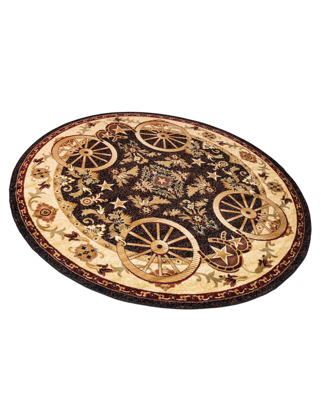 Black 7' 10 x 7' 10 Pioneer Round Area Rug Classic Southwestern Motif Durable Stain Resistant Easy Clean Carpet for Traditional Interior Decor for Sale at Rug Engine