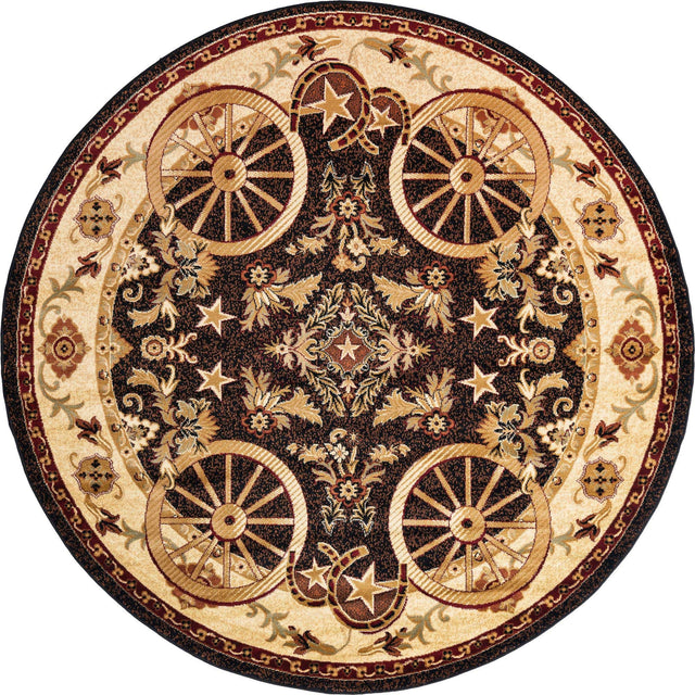 Black 7' 10 x 7' 10 Pioneer Round Area Rug Classic Southwestern Motif Durable Stain Resistant Easy Clean Carpet for Traditional Interior Decor for Sale at Rug Engine
