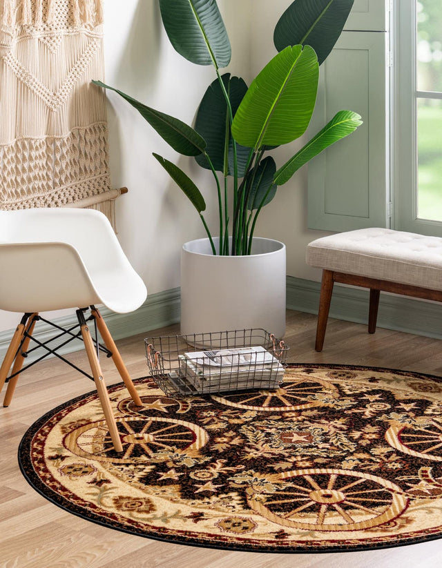 Black 7' 10 x 7' 10 Pioneer Round Area Rug Classic Southwestern Motif Durable Stain Resistant Easy Clean Carpet for Traditional Interior Decor for Sale at Rug Engine