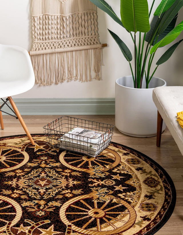 Black 5' 3 x 5' 3 Pioneer Round Area Rug Classic Southwestern Motif Durable Stain Resistant Easy Clean Carpet for Traditional Interior Decor for Sale at Rug Engine