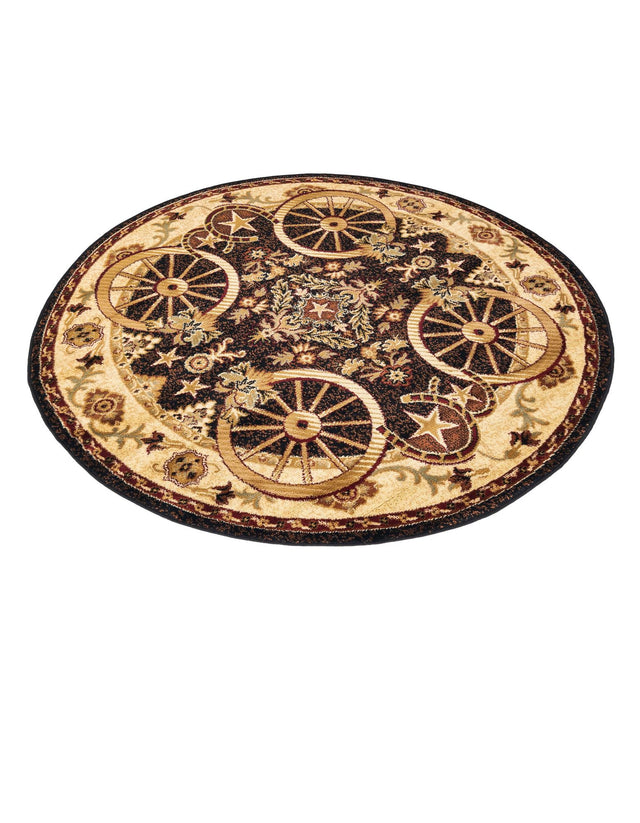Black 5' 3 x 5' 3 Pioneer Round Area Rug Classic Southwestern Motif Durable Stain Resistant Easy Clean Carpet for Traditional Interior Decor for Sale at Rug Engine