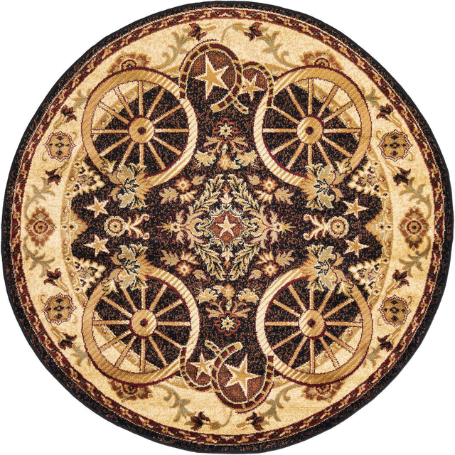 Black 5' 3 x 5' 3 Pioneer Round Area Rug Classic Southwestern Motif Durable Stain Resistant Easy Clean Carpet for Traditional Interior Decor for Sale at Rug Engine