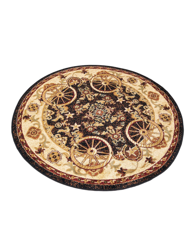 Black 4' 1 x 4' 1 Pioneer Round Area Rug Classic Southwestern Motif Durable Stain Resistant Easy Clean Carpet for Traditional Interior Decor for Sale at Rug Engine