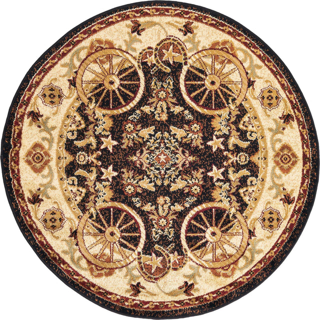 Black 4' 1 x 4' 1 Pioneer Round Area Rug Classic Southwestern Motif Durable Stain Resistant Easy Clean Carpet for Traditional Interior Decor for Sale at Rug Engine