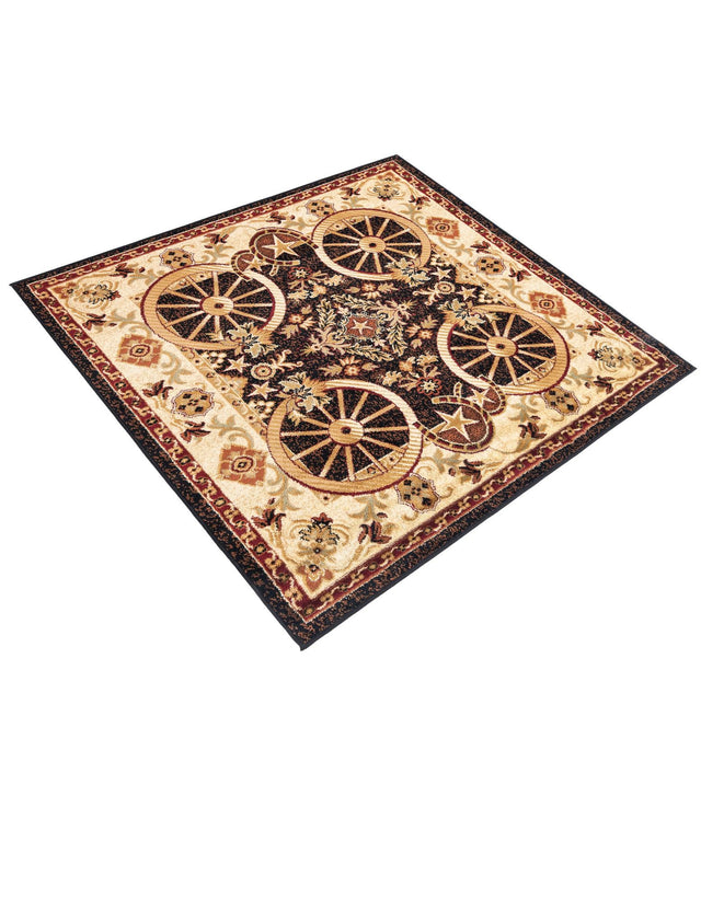 Black 5' 3 x 5' 3 Pioneer Square Area Rug Classic Southwestern Motif Durable Stain Resistant Easy Clean Carpet for Traditional Interior Decor for Sale at Rug Engine