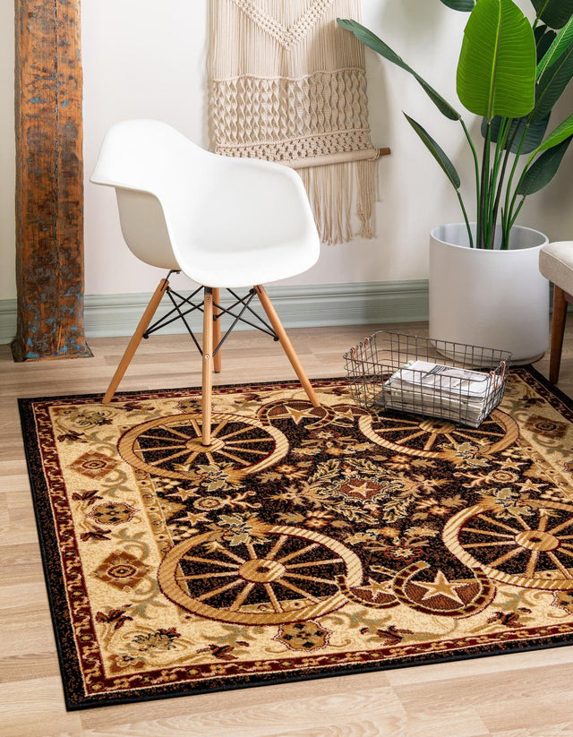 Black 7' 10 x 7' 10 Pioneer Square Area Rug Classic Southwestern Motif Durable Stain Resistant Easy Clean Carpet for Traditional Interior Decor for Sale at Rug Engine