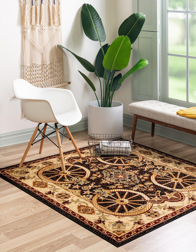 Black 5' 3 x 5' 3 Pioneer Square Area Rug Classic Southwestern Motif Durable Stain Resistant Easy Clean Carpet for Traditional Interior Decor for Sale at Rug Engine