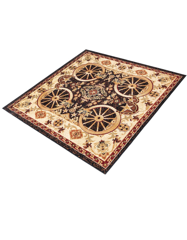 Black 5' 3 x 5' 3 Pioneer Square Area Rug Classic Southwestern Motif Durable Stain Resistant Easy Clean Carpet for Traditional Interior Decor for Sale at Rug Engine