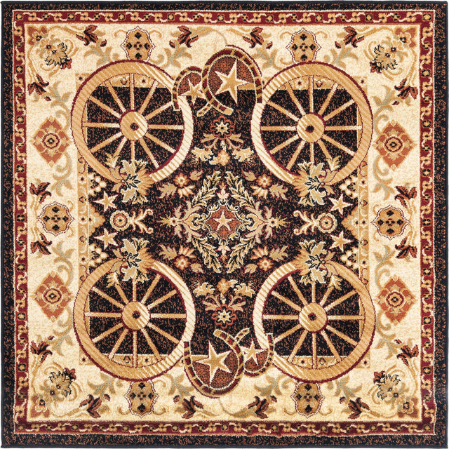 Black 5' 3 x 5' 3 Pioneer Square Area Rug Classic Southwestern Motif Durable Stain Resistant Easy Clean Carpet for Traditional Interior Decor for Sale at Rug Engine