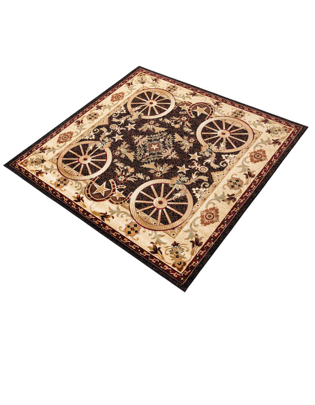 Black 7' 10 x 7' 10 Pioneer Square Area Rug Classic Southwestern Motif Durable Stain Resistant Easy Clean Carpet for Traditional Interior Decor for Sale at Rug Engine