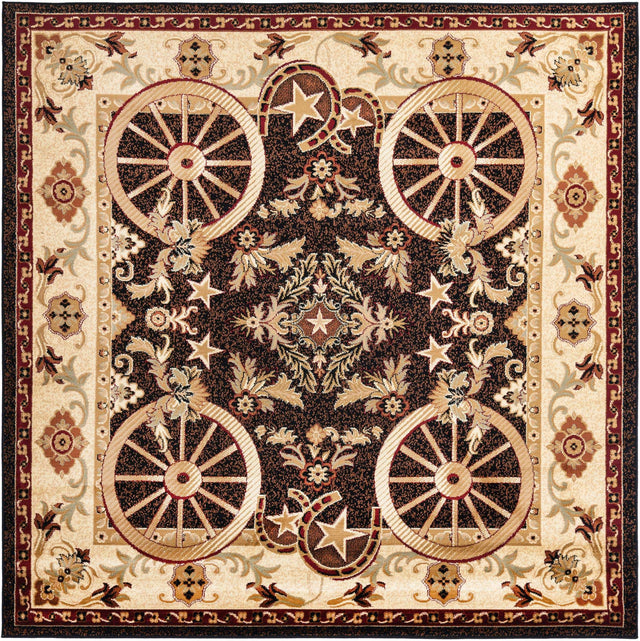 Black 7' 10 x 7' 10 Pioneer Square Area Rug Classic Southwestern Motif Durable Stain Resistant Easy Clean Carpet for Traditional Interior Decor for Sale at Rug Engine