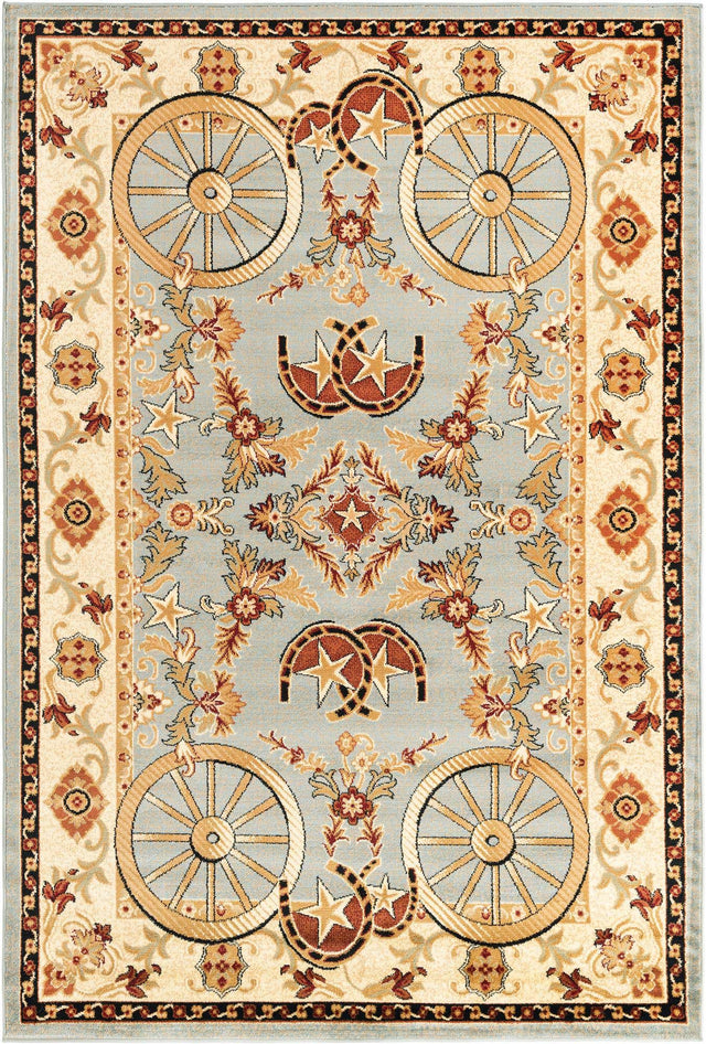 Blue 6' 1 x 9' Pioneer Rectangle Area Rug Classic Southwestern Motif Durable Stain Resistant Easy Clean Carpet for Traditional Interior Decor for Sale at Rug Engine