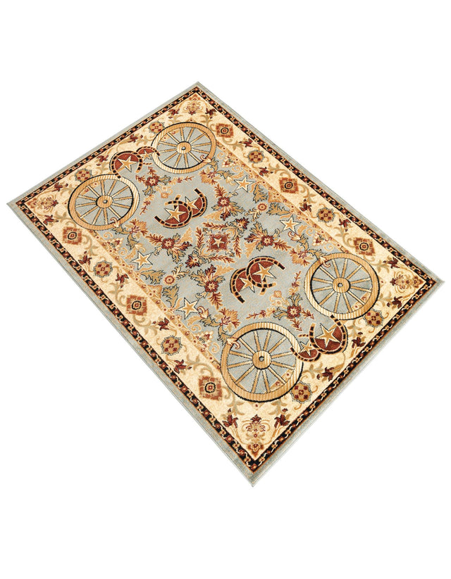 Blue 5' 3 x 8' Pioneer Rectangle Area Rug Classic Southwestern Motif Durable Stain Resistant Easy Clean Carpet for Traditional Interior Decor for Sale at Rug Engine