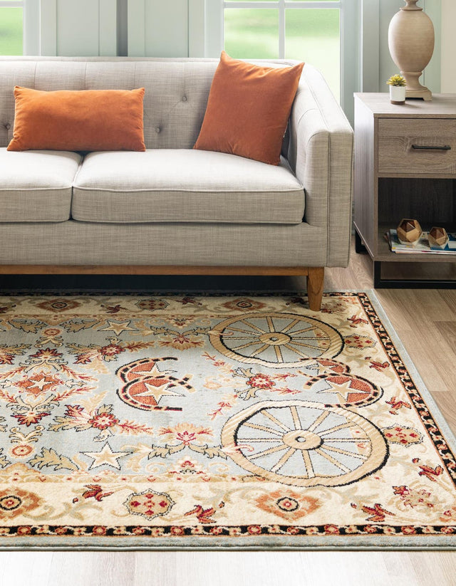 Blue 7' 1 x 10' Pioneer Rectangle Area Rug Classic Southwestern Motif Durable Stain Resistant Easy Clean Carpet for Traditional Interior Decor for Sale at Rug Engine
