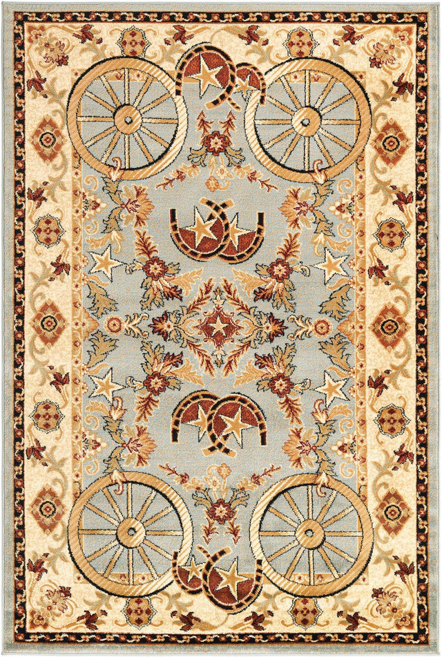 Blue 5' 3 x 8' Pioneer Rectangle Area Rug Classic Southwestern Motif Durable Stain Resistant Easy Clean Carpet for Traditional Interior Decor for Sale at Rug Engine