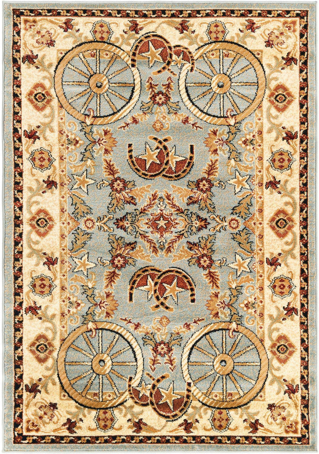 Blue 4' 1 x 6' 1 Pioneer Rectangle Area Rug Classic Southwestern Motif Durable Stain Resistant Easy Clean Carpet for Traditional Interior Decor for Sale at Rug Engine