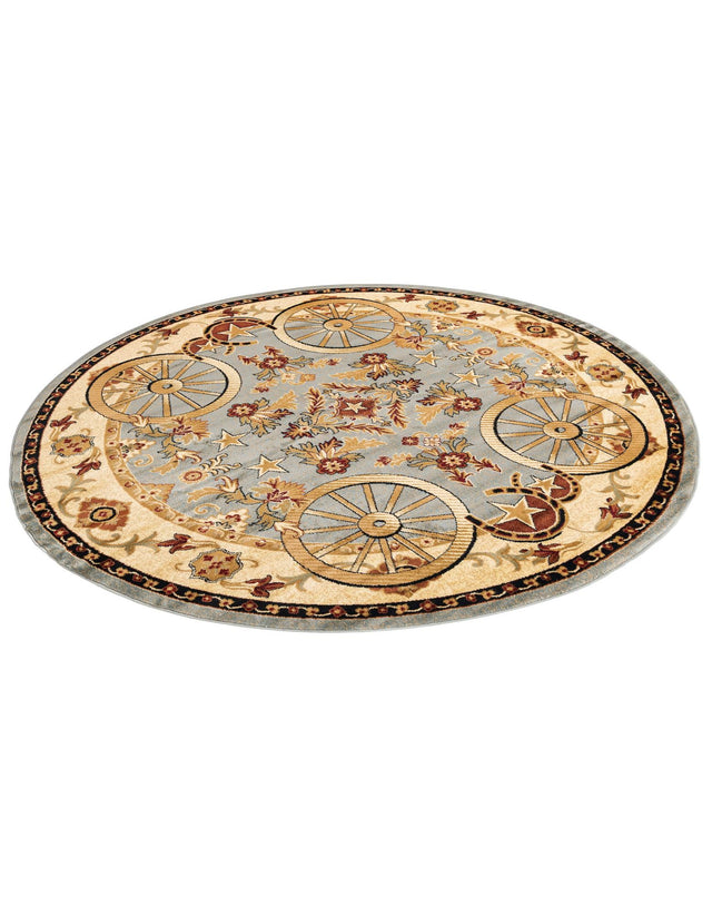 Blue 7' 10 x 7' 10 Pioneer Round Area Rug Classic Southwestern Motif Durable Stain Resistant Easy Clean Carpet for Traditional Interior Decor for Sale at Rug Engine