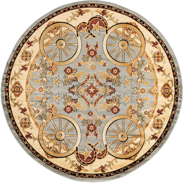 Blue 7' 10 x 7' 10 Pioneer Round Area Rug Classic Southwestern Motif Durable Stain Resistant Easy Clean Carpet for Traditional Interior Decor for Sale at Rug Engine