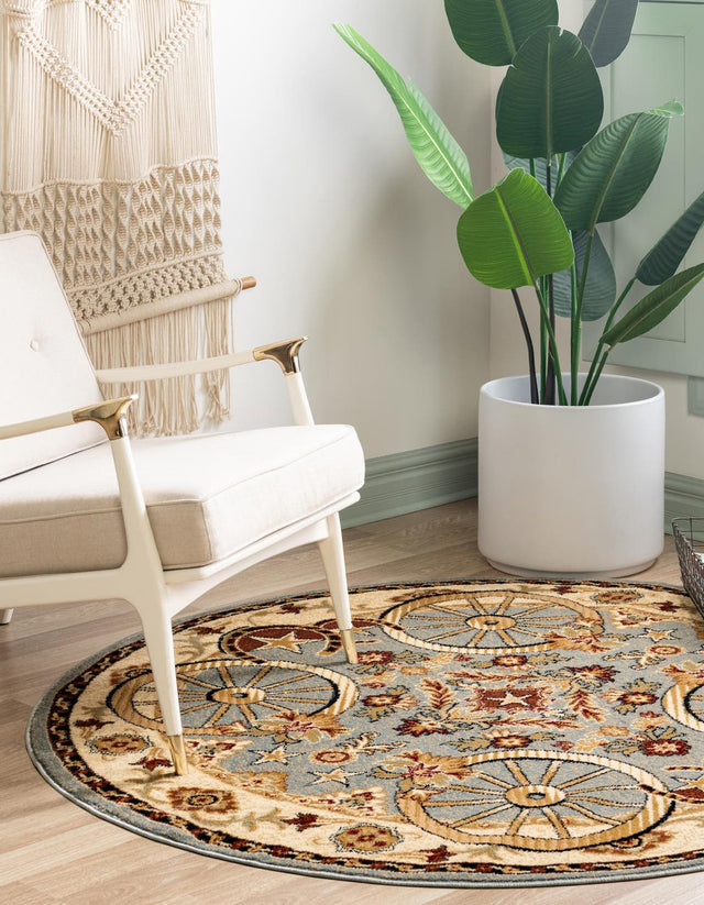 Blue 7' 10 x 7' 10 Pioneer Round Area Rug Classic Southwestern Motif Durable Stain Resistant Easy Clean Carpet for Traditional Interior Decor for Sale at Rug Engine