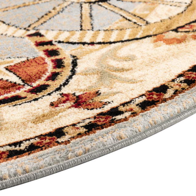 Blue 7' 10 x 7' 10 Pioneer Round Area Rug Classic Southwestern Motif Durable Stain Resistant Easy Clean Carpet for Traditional Interior Decor for Sale at Rug Engine