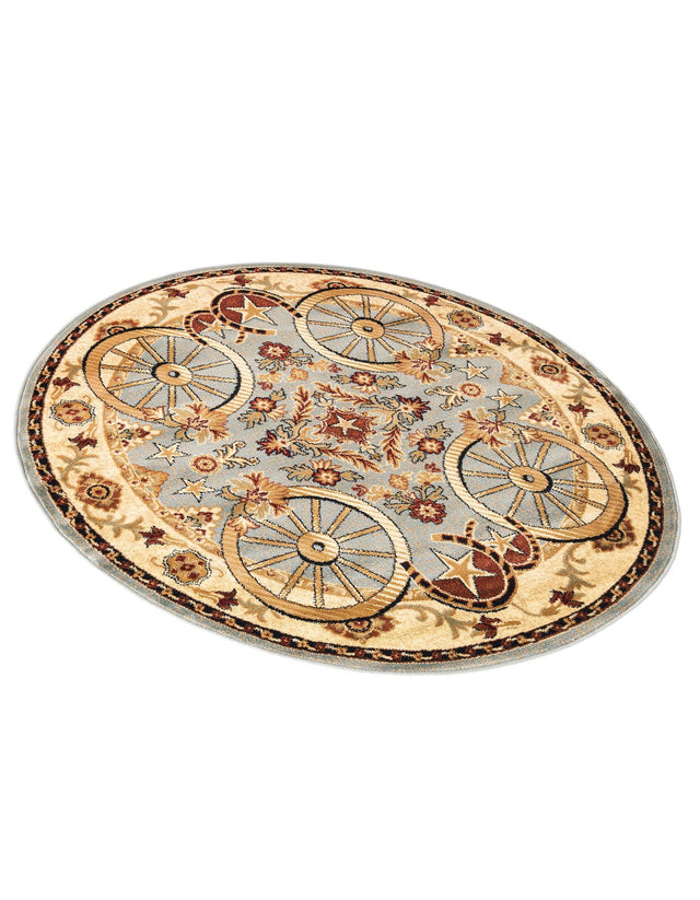 Blue 5' 3 x 5' 3 Pioneer Round Area Rug Classic Southwestern Motif Durable Stain Resistant Easy Clean Carpet for Traditional Interior Decor for Sale at Rug Engine