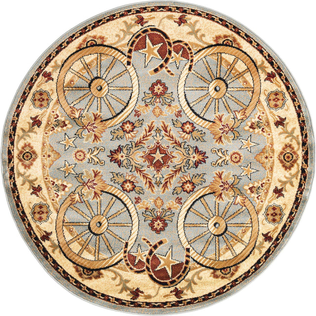 Blue 5' 3 x 5' 3 Pioneer Round Area Rug Classic Southwestern Motif Durable Stain Resistant Easy Clean Carpet for Traditional Interior Decor for Sale at Rug Engine