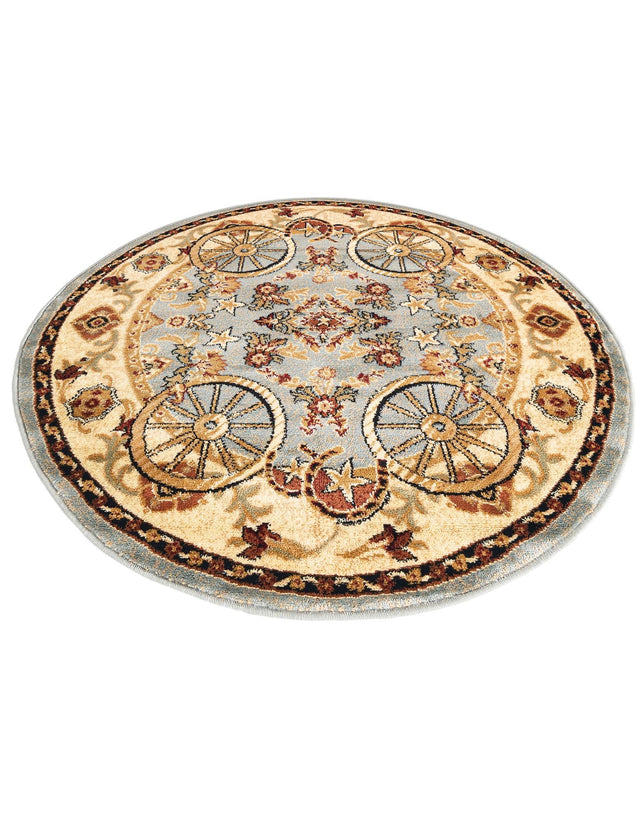 Blue 4' 1 x 4' 1 Pioneer Round Area Rug Classic Southwestern Motif Durable Stain Resistant Easy Clean Carpet for Traditional Interior Decor for Sale at Rug Engine