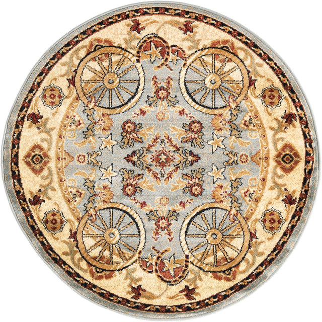 Blue 4' 1 x 4' 1 Pioneer Round Area Rug Classic Southwestern Motif Durable Stain Resistant Easy Clean Carpet for Traditional Interior Decor for Sale at Rug Engine