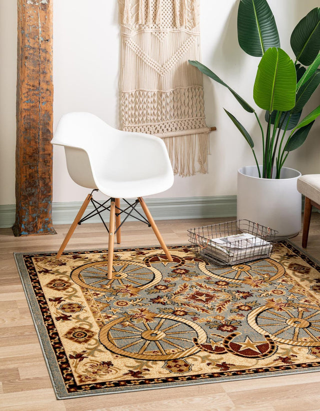 Blue 7' 10 x 7' 10 Pioneer Square Area Rug Classic Southwestern Motif Durable Stain Resistant Easy Clean Carpet for Traditional Interior Decor for Sale at Rug Engine