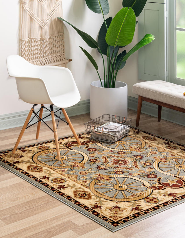 Blue 7' 10 x 7' 10 Pioneer Square Area Rug Classic Southwestern Motif Durable Stain Resistant Easy Clean Carpet for Traditional Interior Decor for Sale at Rug Engine