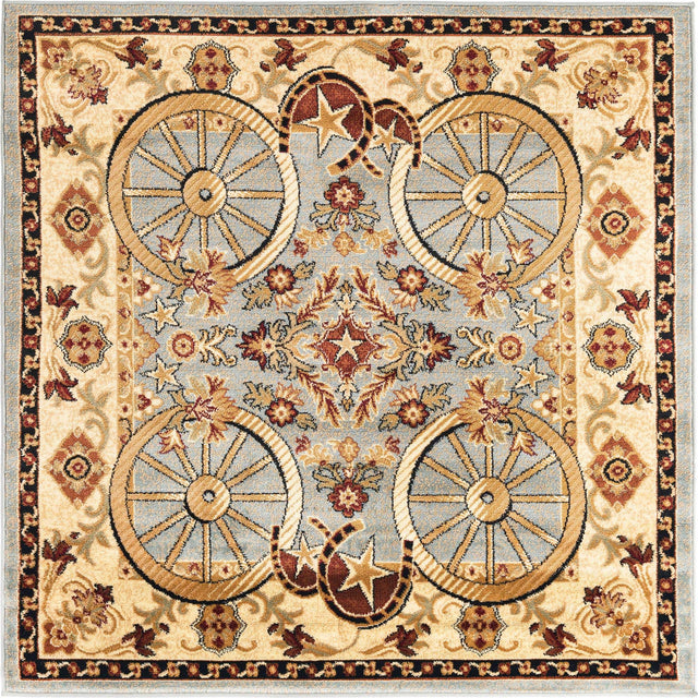 Blue 5' 3 x 5' 3 Pioneer Square Area Rug Classic Southwestern Motif Durable Stain Resistant Easy Clean Carpet for Traditional Interior Decor for Sale at Rug Engine