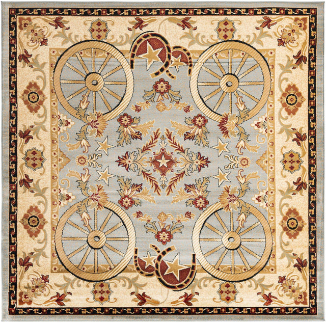 Blue 7' 10 x 7' 10 Pioneer Square Area Rug Classic Southwestern Motif Durable Stain Resistant Easy Clean Carpet for Traditional Interior Decor for Sale at Rug Engine