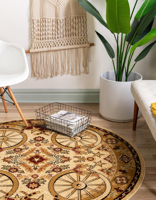 Ivory 5' 3 x 5' 3 Pioneer Round Area Rug