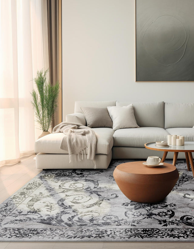 Gray 7' 10 x 7' 10 Finsbury Square Area Rug 60% Polypropylene & 40% Polyester Contemporary Carpet for Living Rooms, Dining, Offices for Sale at Rug Engine