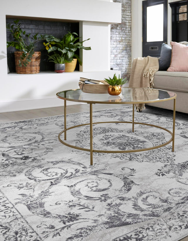 Gray 7' 10 x 7' 10 Finsbury Square Area Rug 60% Polypropylene & 40% Polyester Contemporary Carpet for Living Rooms, Dining, Offices for Sale at Rug Engine